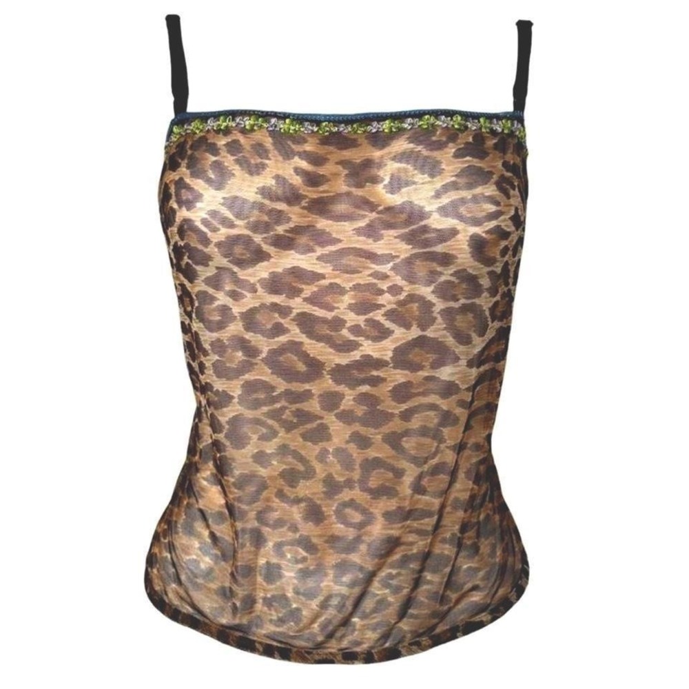 Dolce & Gabbana SS 2000 Leopard print cami top with green trim